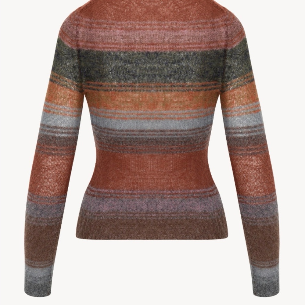 Reiss Striped Crewneck Sweater in Rust, Olive, Gray and Brown - Picture 2 of 7